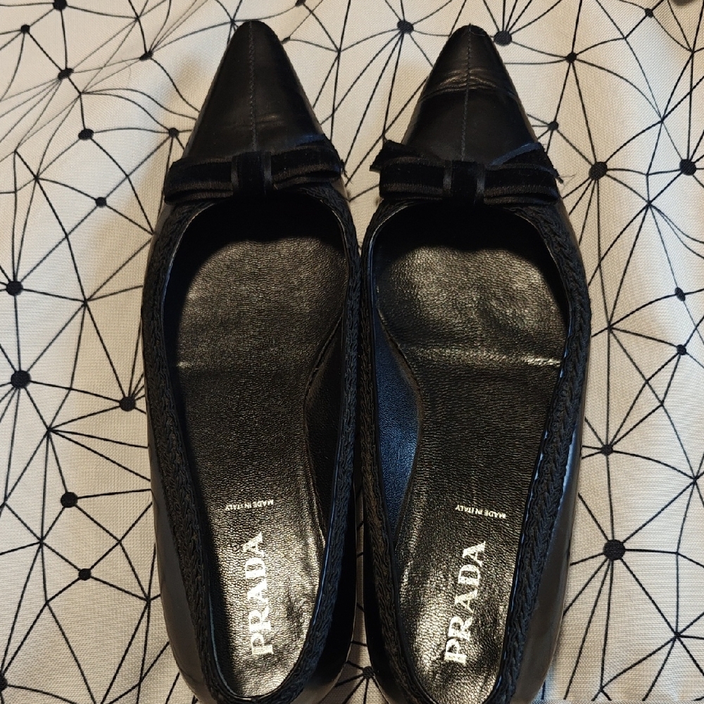 Prada Black Leather Flats with Bow